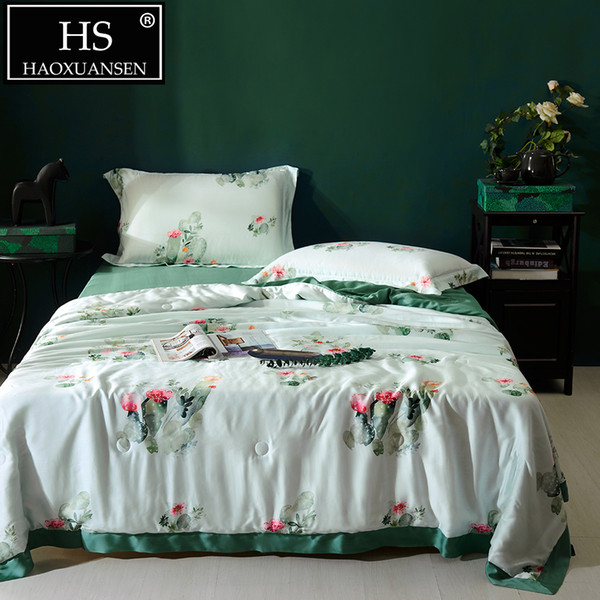 Luxury Cactus Pattern Summer Thin Quilt 100% Lyocell Tencel 100S Fabric Comforter Queen King Size Adult Quilted Bedspread