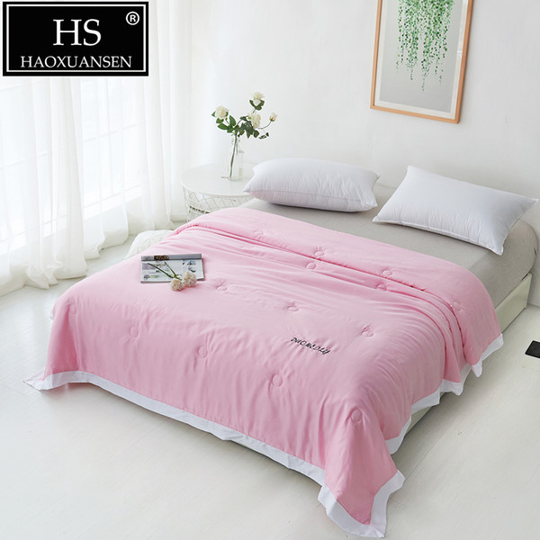 400 Thread Count Fabric Pink Quilt 100% Lyocell Tencel Summer Thin Comforter Adult Bed Cover Blanket Queen King Size Quilts