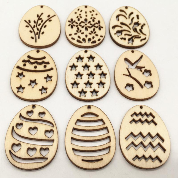 100pcs DIY Wood Buttons 38mm*30mm Happy Easter Eggs DIY Wooden Egg Craft Easter Decoration Wood Chip Pendant Easter Hanging Ornaments