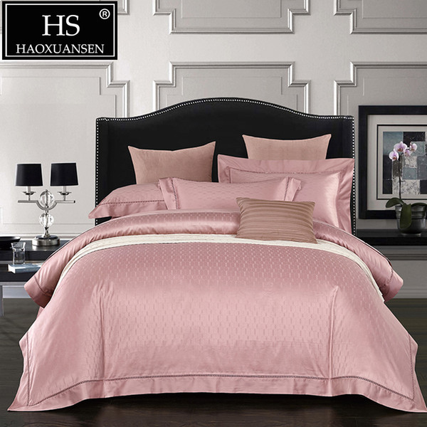 4pcs Home Textiles Luxury Pink Jacquard Comforter Bedding Sets Cotton Adult Double Bed Sheets Queen King Bed Set Bedclothes