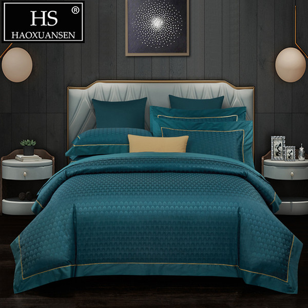 Luxury Dark Green 650 Thread Count Jacquard Bedding Sets 4pcs Bed Linen Set Queen King Size Cotton Adult Double Bed Sheets