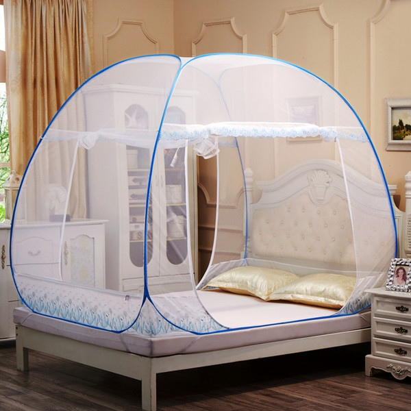 Hot Fresh Blue Mosquito Net For Double Bed Folding Insect Mesh Nets Students Bunk Bed Netting Tent Three-door Yurt Mosquito Net 2 Sizes