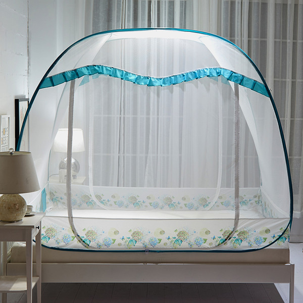 Blue Mongolian Yurt Mosquito Net Adults Canopy For Double Bed Three-door Folding Netting Bed Tent Kids Curtain Dome Mosquito Net