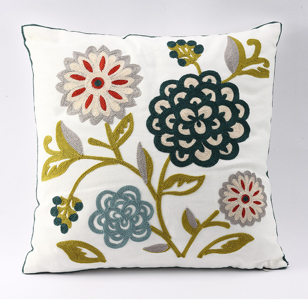 Flower Cotton Decor Sofa Throw Pillow Case Chenille Chain Embroidery Cushion Cover for Bed Chair Sofa Chain