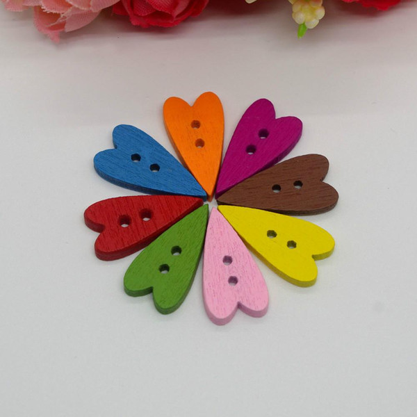 New 300pcs/Lot 24MM*15MM Mixed Printed 2 Holes Long Heart Wood Sewing Button Scrapbooking Sewing Accessories