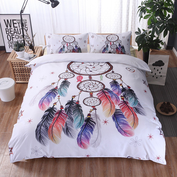 Luxury Feather Pattern Bedding Set Golden 3D Duvet Cover Mandala Boho Bedclothes Feather Pattern 3pcs King Queen Quilt Cover Set