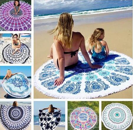 36 Types Summer Large Polyester Printed Round Beach Towels With Tassel Circle Beach Towel Serviette De Plage 150*150cm Free Shipping