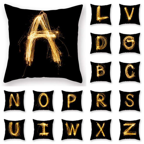 26 TYPE Uppercase Letter Pattern Cushion Cover Single Double Side Printing Pillowcase Peach Skin Pillow Case Covers Sofa Cover 18*18inch