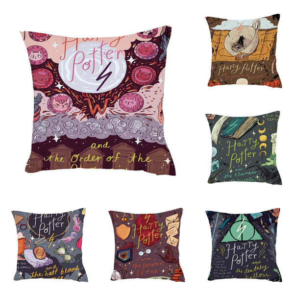 6 TYPE Harry Potter Pattern Bed Cushion Cover Single-side Printing Car Pillowcase Peach Skin Pillow Case Covers Sofa 45*45cm Cushion Cover