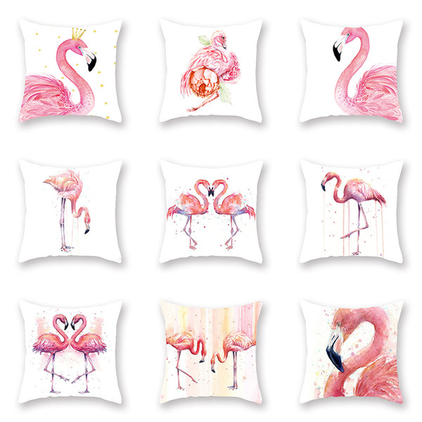 19 TYPE Flamingo Pattern Cushion Cover Single Double Side Printing Pillowcase Peach Skin Pillow Case Covers 45*45cm Sofa Cover 18*18in