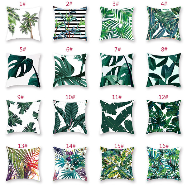 60 TYPE Green Plant Pattern Cushion Cover Single Double Printing Pillowcase Peach Skin Pillow Case Covers Sofa 45*45cm Cushion Cover 18*18in