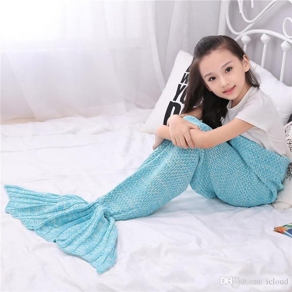 Kid knitted Mermaid Tail Blanket Handmade Crochet Mermaid Blanket Throw Bed Wrap Super Soft Sleeping Bag 140*70cm 30pcs A421