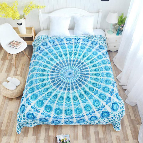 elegant blue couch sofa throw cover warm winter fluffy blanket boho flannel bedding bedspread mandala home goods throws