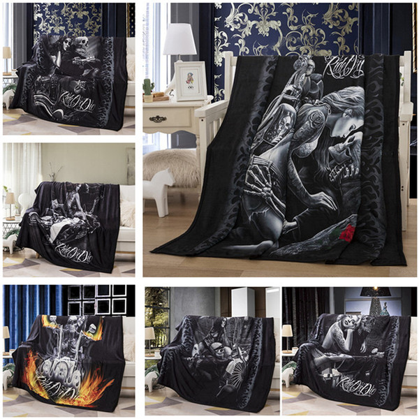 3D Skull rider Beauty blanket design blankets Flannel fleece soft Plaid print blanket bed/sofa Throws fashion 4 colors optional