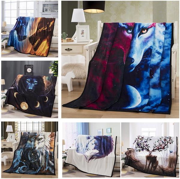 3D Worlf animals design blankets Flannel fleece soft Plaid print blanket bed/sofa Throws fashion 4 colors optional