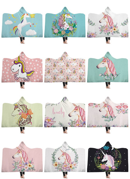 3D Cartoon Unicorn Design Hooded Blanket Warm Short Plush Blanket Cloak Soft Warm Bed Sheets Travel Blanket Festive Gift