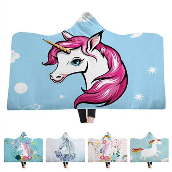 3D Beautiful Unicorn Design Hooded Blanket Warm Short Plush Blanket Cloak Soft Warm Bed Sheets Travel Blanket Festive Gift