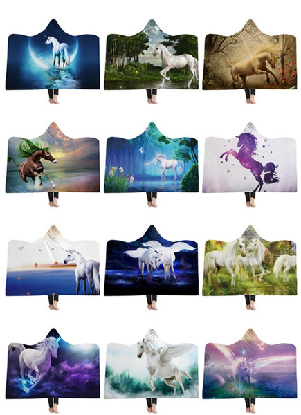 3D Dream Unicorn Design Hooded Blanket Warm Short Plush Blanket Cloak Soft Warm Bed Sheets Travel Blanket Festive Gift