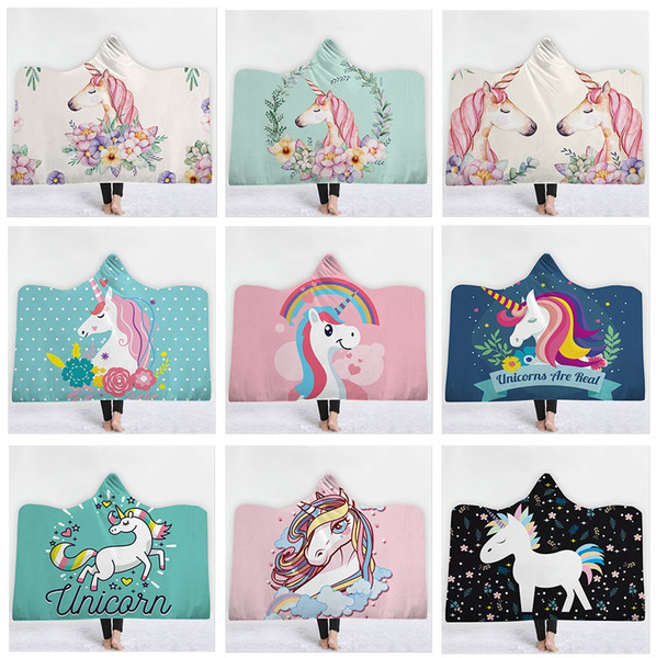 3D Unicorn Design Hooded Blanket Warm Short Plush Blanket Cloak Soft Warm Bed Sheets Travel Blanket Festive Gift