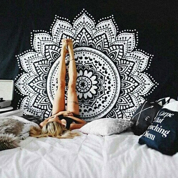 Classical black and white Mandala cloth tapestry,multi-function tapestry 146X146cm, table cloth, wall cloth, wearable beach blanket