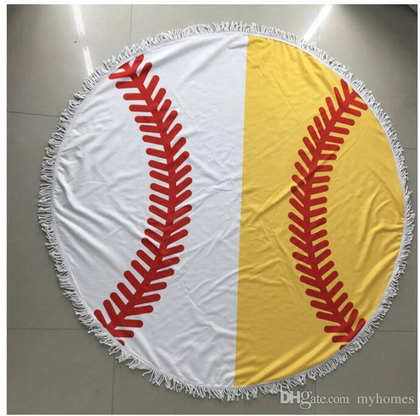 150cm Sports Style Beach Towel Baseball Softball Polyster Round Blanket with Tassel Printed Summer Shawl Towel Women Swimming Bath Yoga Mat