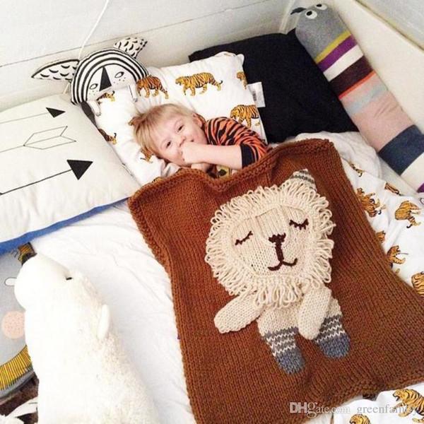 Ins 90x90cm Baby Kids Handmade blankets 3D Cartoon Bear Elephant Lion lamb Handmade Blanket Children Knitted Air Conditioning Blanket Quilt