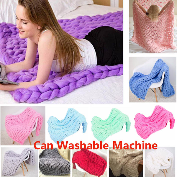 Washable Machine Chunky Knit Blanket Warm Soft Handmade Kniting Throw For Bedroom Sofa Decor Blanket For Chenille Bulky Xmas HH9-2359