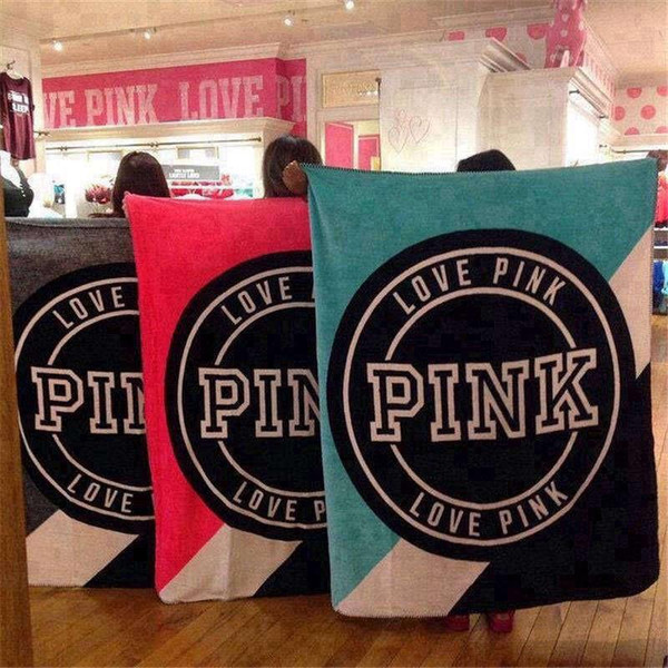 130*150cm Pink Letter Blanket Soft Coral Velvet Beach Towel Blankets Air Conditioning Rugs Comfortable Carpet 1pcs H14