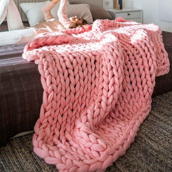 100x150cm Warm Handmade Throw Blanke Sofa Bed Chunky Knitting Blanket Thick Yarn Line Bulky Knitted Throw Comforters Home Decor