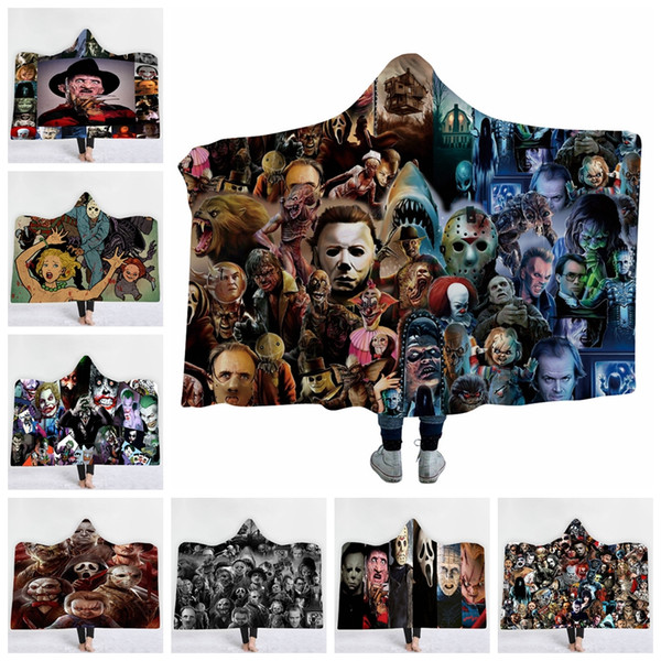 Horror Hooded Blankets 3D Printing Horror Movie Character Gothic Halloween Killers Blanket Sherpa Fleece Wearable Throw Carpet GGA2168