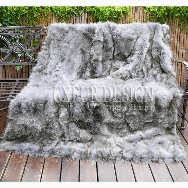 CX-D-123A Fluffy Home Decor Patchwork Fur Throw Blankets for Winter Real Fur Blanket