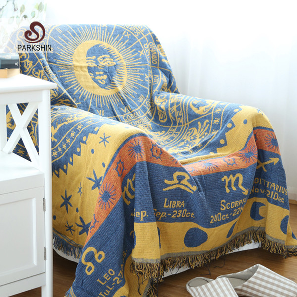 Parkshin Nordic Style High Quality Keep Warm Blanket 100%Cotton Yellow Sun Goddess Soft Sofa Cover Comfortable Bed BLanket Cover