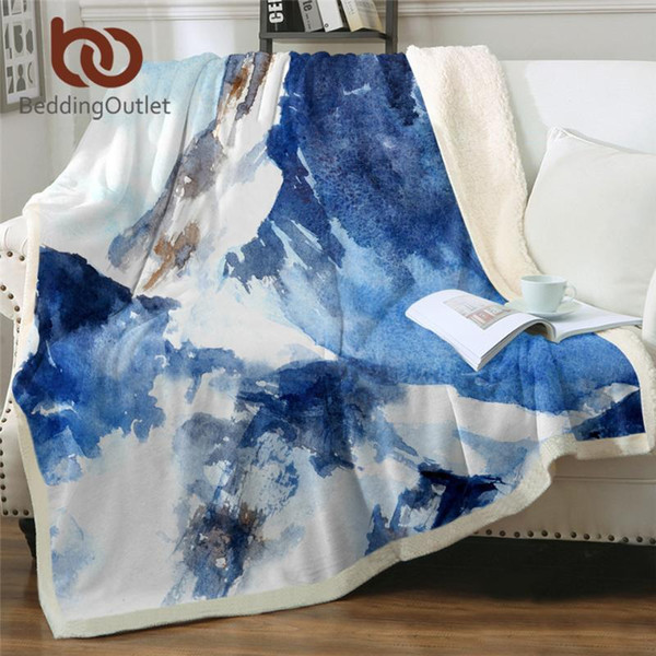 BeddingOutlet Snow Mountains Bed Blanket Watercolor Art Throw Blanket Bedding Blue White Landscape Mantas De Cama 150x200cm