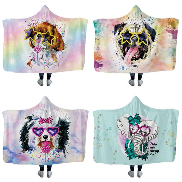 Painting Animals Warm Hoodie Blanket Soft Comfortable Home Sofa Bed Throw Blanket Outdoor Travel Warm Hooded