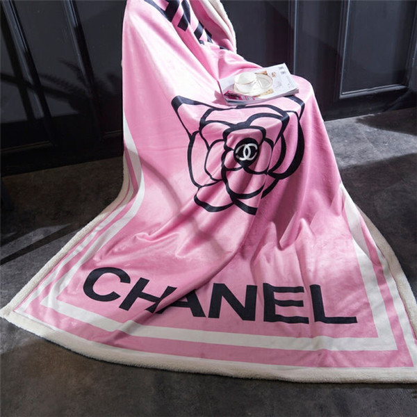 Camellia Pattern Blankets New Thicken Winter Coral Fleece Fabric Blanket Classic Letter Printing Blanket Pink Blankets Home Textile