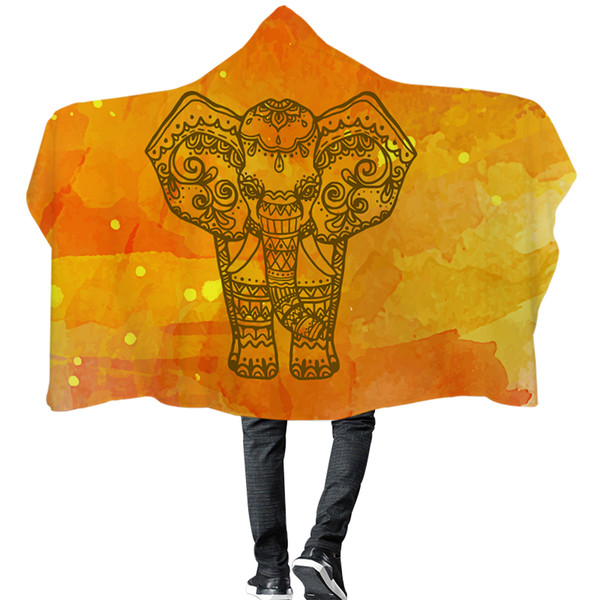 New Hot Selling Colorful Elephant Serials Hooded Blanket Sherpa Fleece Wearable Blanket With Hat Colorful Home Textiles for Sofa
