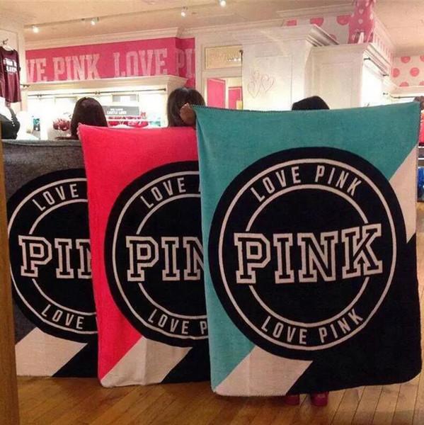 HOT Love Pink Letter Blanket 130*150cm Soft Coral Velvet Beach Towel Blankets Air Conditioning Rugs Comfortable Carpet 5 colors