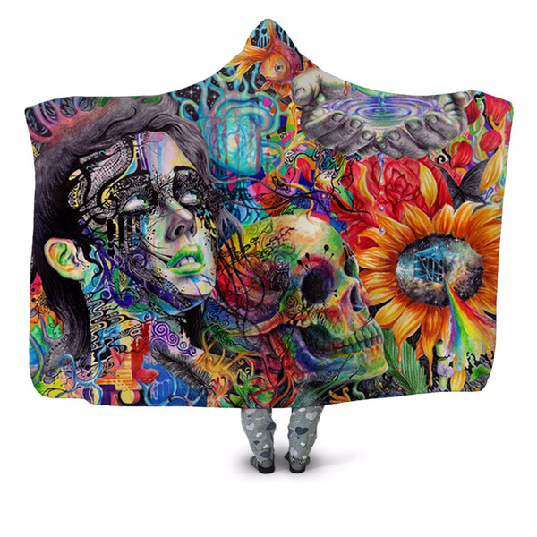 Parallel Universe 3D Printed Plush Hooded Blanket for Adults Children Warm Wearable Fleece Throw Blanket Home Office Washable