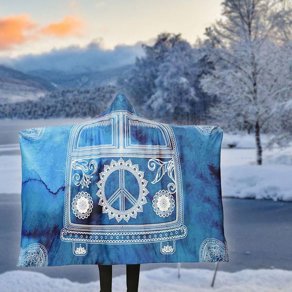 Tapestry Throw Blanket Polyester Double-Layer 3D Digital Printing Keep Warm Long Plush Fashion Hooded Blanket Studying