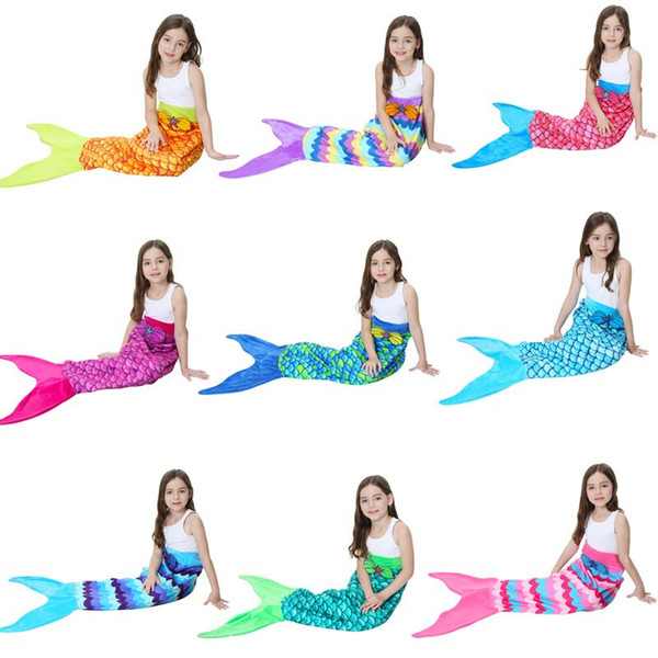 Kids Mermaid Blanket 13 Designs Mermaid Tail Sleeping Bags 56*135CM Cartoon Wearable Blankets Polar Fleece Fabric Sofa Blankets 3 Pieces DHL