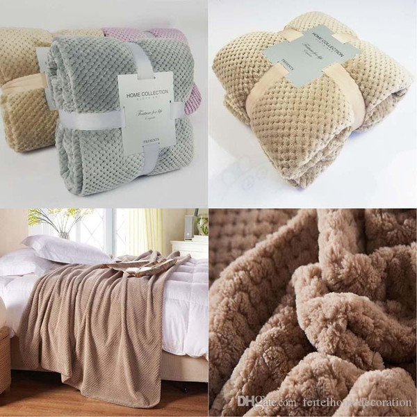 FB19010004 Pure color mesh blanket velvet towel sofa pineapple grille blanket Coral velvet blanket