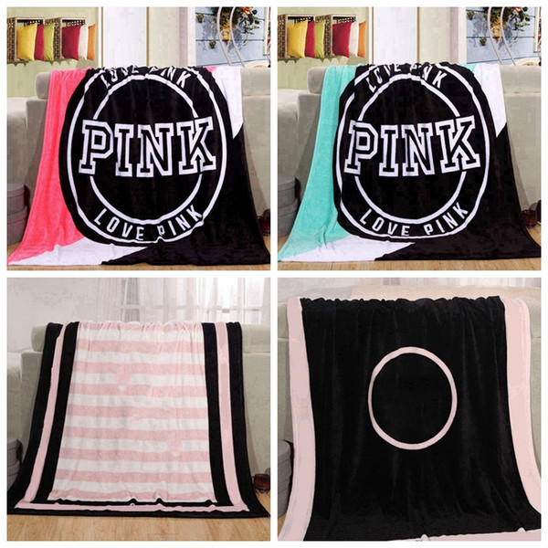 5 Colors 130*150cm Pink Letter Blanket Soft Coral Velvet Beach Towel Blankets Air Conditioning Rugs Comfortable Carpet 20pcs