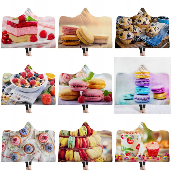 Thickened Home Double Warm Beach Lifelike Towel Macaroon Cake Printed Hat Cloak Blanket Children Adult Winter Plush Hooded Cloaks 70jm2 hh