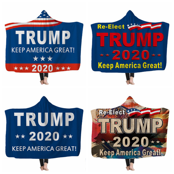 Trump 2020 Hooded Sherpa Blanket 150*200cm Winter Plush Shawl Couch sofa throw Fleece Wrap Apparel Cape Cloak Swaddling LJJA3376-2