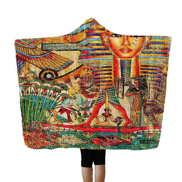 Creative Ancient Egyptian Pharaoh Printing Wearable Blanket Comfort Polyester Napping Blanket Home Textile Decor Blanke Size L