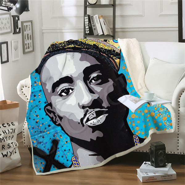 Tupac 2PAC Blankets Funny Star Singer Blanket 3D Print Double Layer Sherpa Blanket on Bed Home Textiles Dreamlike Style