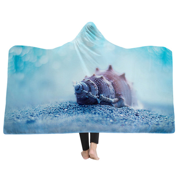 EHOMEBUY 2018 New Arrival 3D Blankets Beach 3D Printing Conch Hooded Blankets Wearable Portable Hooded Blanket Winter Home Adult