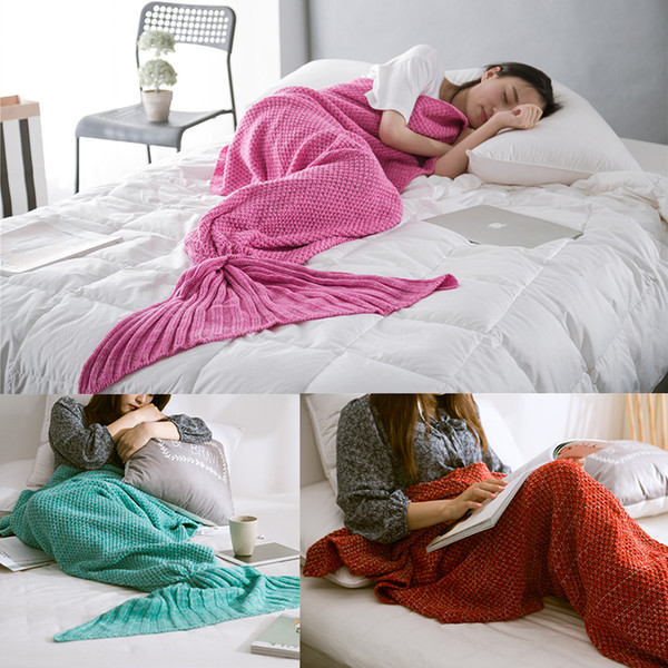 KNITTED&HOME Hot sale Knitted Mermaid Tail Blanket Adult/Child/Baby Mermaid Blanket Knit Cashmere-Like TV Sofa