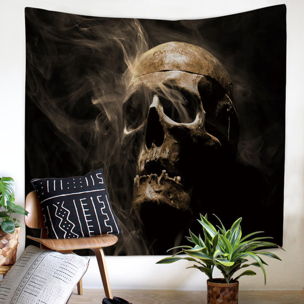 Enipate Halloween Skull Tapestry Home Decor Polyester Fabric Wall Hanging Throw Bohemian Door Curtain Blanket for Halloween