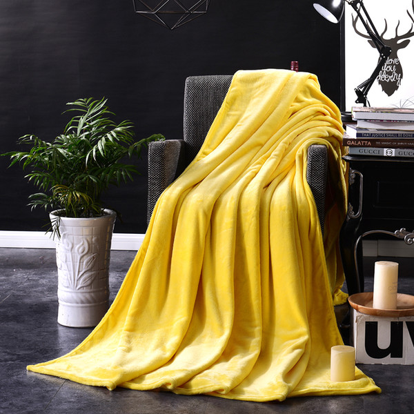 Multi-Size Blanket On The Bed,Soft Autumn/Spring Fleece Blanket For Sofa,Yellow Flannel Blanket,Warm Solid Color37